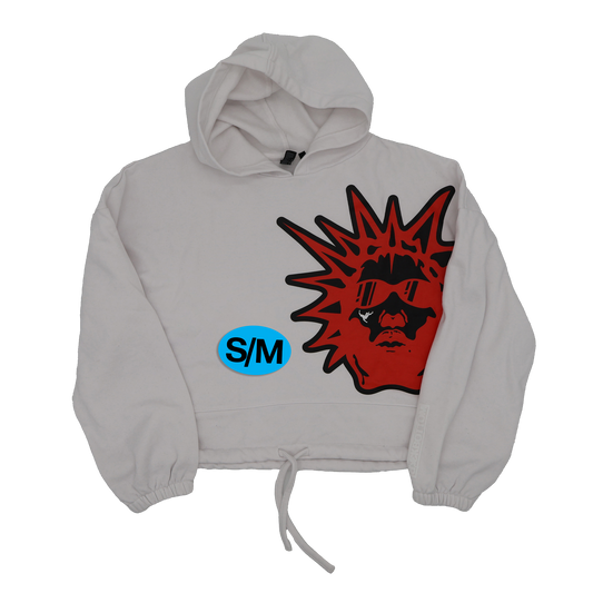 WHT CROPPED HOODIE